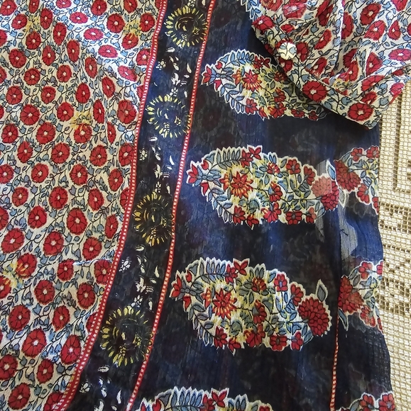 Lucky Brand red and blue boho blouse size small - Picture 2 of 5